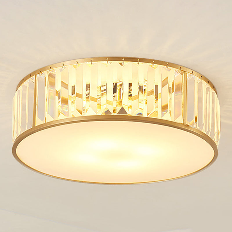 Copper Gold Ceiling Fixture in Colonial Luxury Style Crystal Circular Flush Mount for Bedroom
