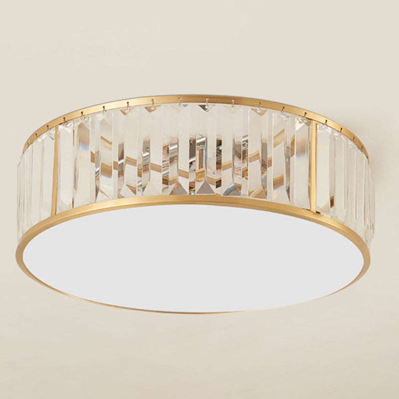 Apparecchio da soffitto in rame dorato in stile coloniale di lusso con montaggio ad incasso circolare in cristallo per camera da letto