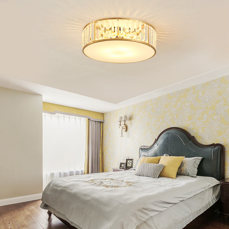 Apparecchio da soffitto in rame dorato in stile coloniale di lusso con montaggio ad incasso circolare in cristallo per camera da letto