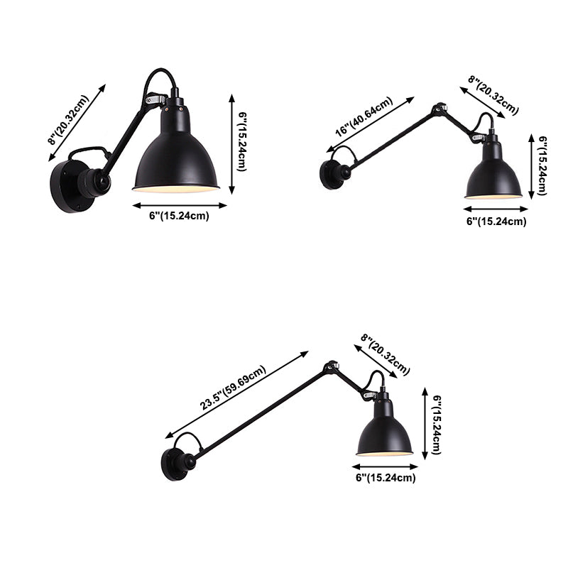 Bowl Shade Swing Arm Wall Lighting Modern Style Metal 1 Light Sconce Lamp in Black