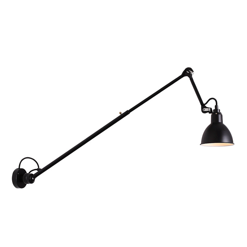 Bowl Shade Swing Arm Wall Lighting Modern Style Metal 1 Light Sconce Lamp in Black