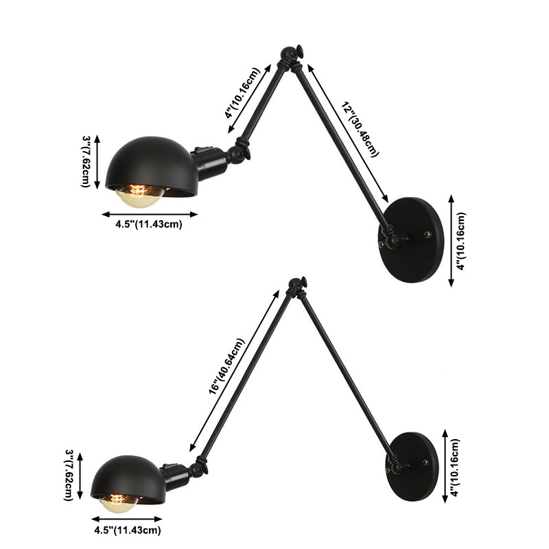 Modern Style Round Shade Swing Arm Wall Lighting  Metal 1 Light Sconce Lamp in Black
