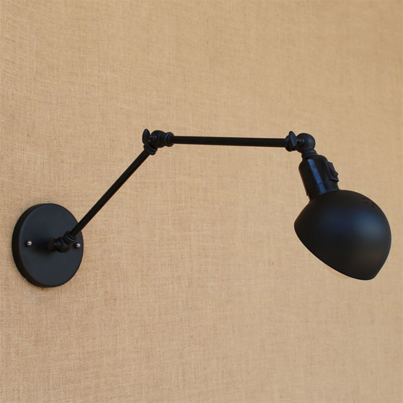 Modern Style Round Shade Swing Arm Wall Lighting  Metal 1 Light Sconce Lamp in Black