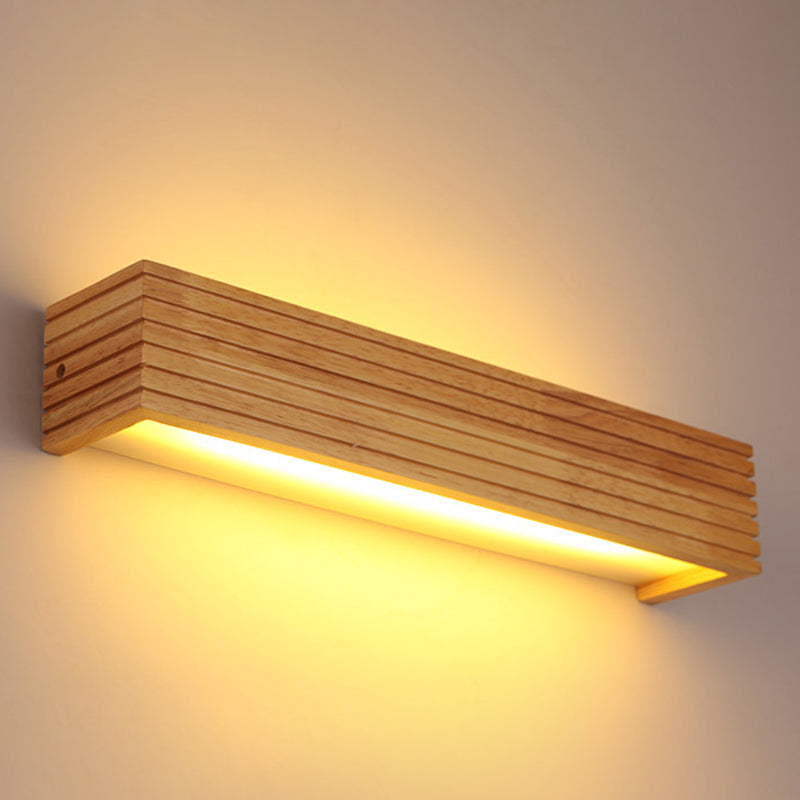 Diputas de pared de sombra rectangular Madera moderna 1 luces de apliques de luz en marrón