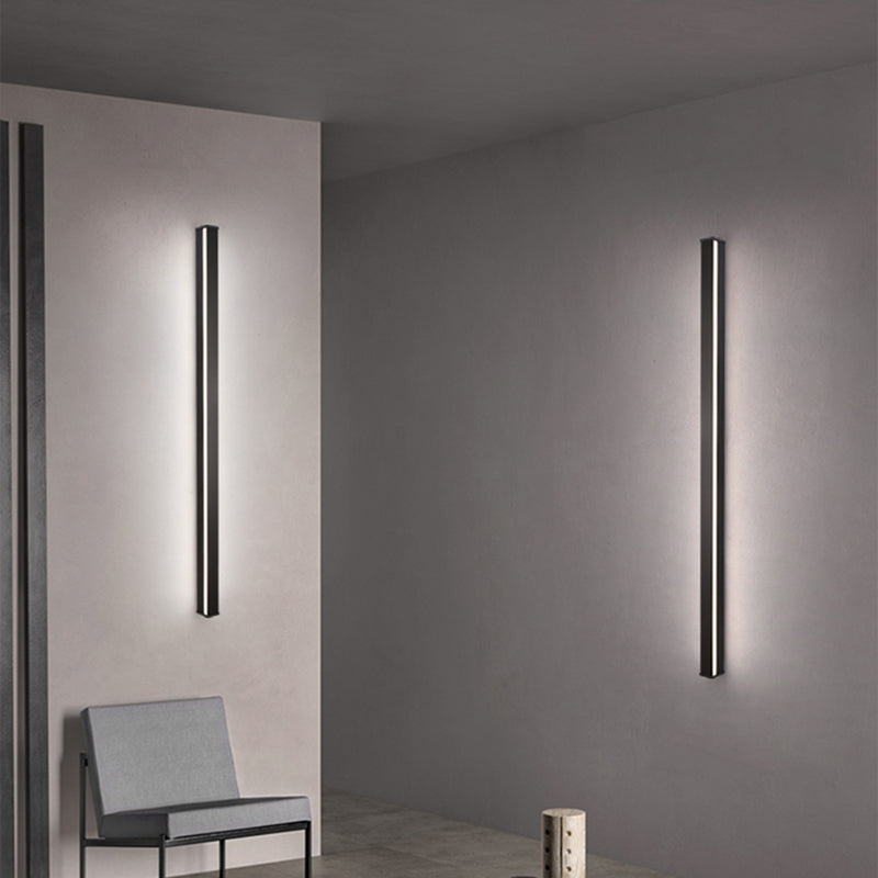 Modern Style Long Strip Shade Wall Sconce Metal 1 Light Sconces in Black for Bedside