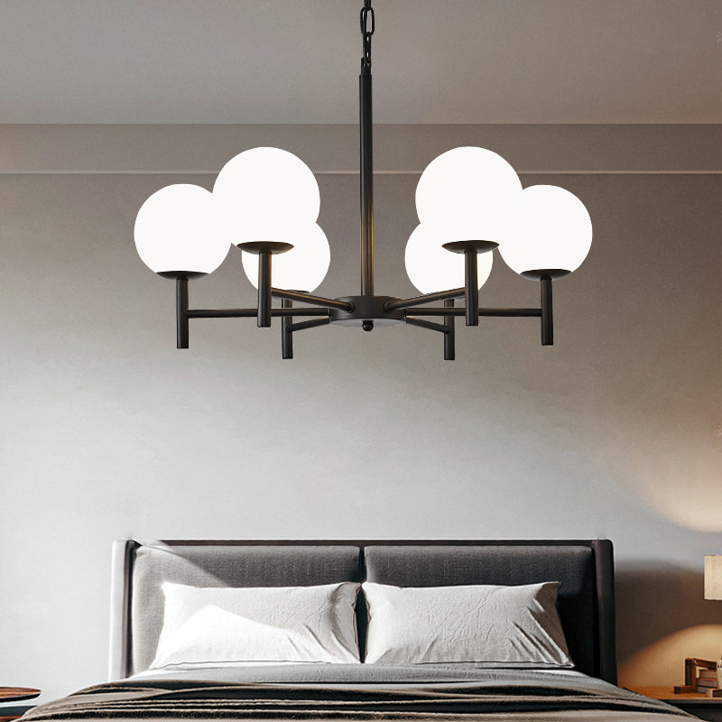 Wereldwijde melkglas hanglampverlichting armaturen moderne stijl multi -lights kroonluchter licht in zwart
