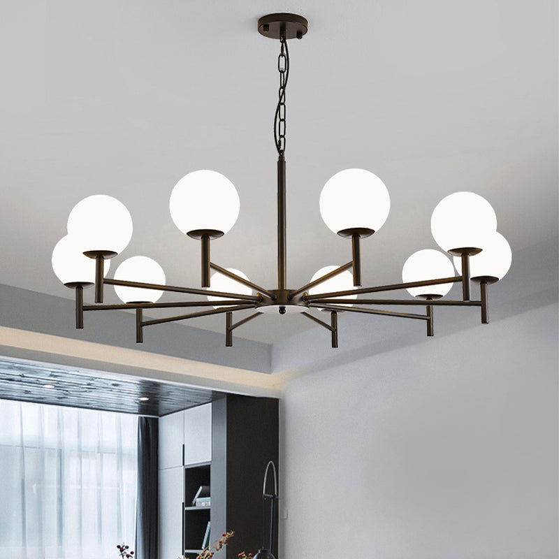 Wereldwijde melkglas hanglampverlichting armaturen moderne stijl multi -lights kroonluchter licht in zwart