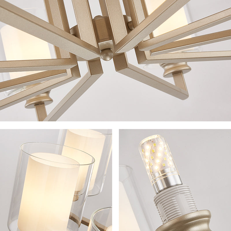 Cilinderglas kroonluchter verlichtingsarmaturen multi -lichten moderne stijl hanglamp in goud in goud