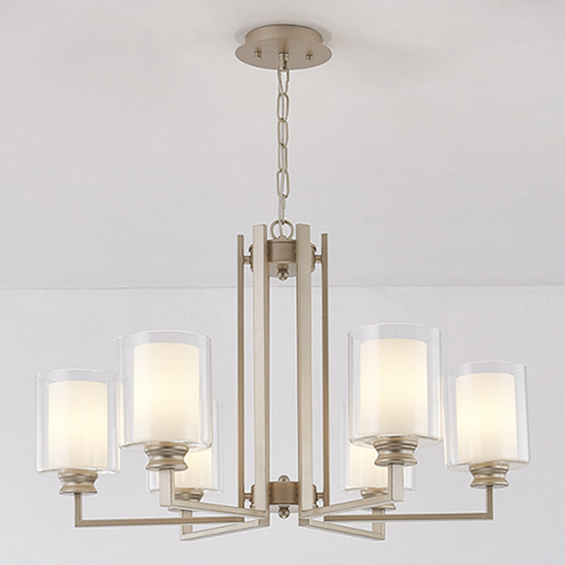 Cilinderglas kroonluchter verlichtingsarmaturen multi -lichten moderne stijl hanglamp in goud in goud