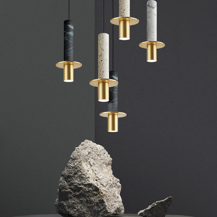 Lampada sospesa a 1 luce in marmo, illuminazione a sospensione cilindri nordici per soggiorno