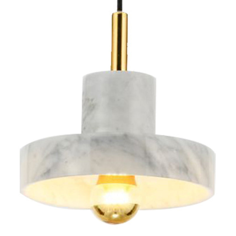 Nordic Cylinder Shade Pendant Light, Minimalist Marble with Brass Top Hanging Light for Living Room