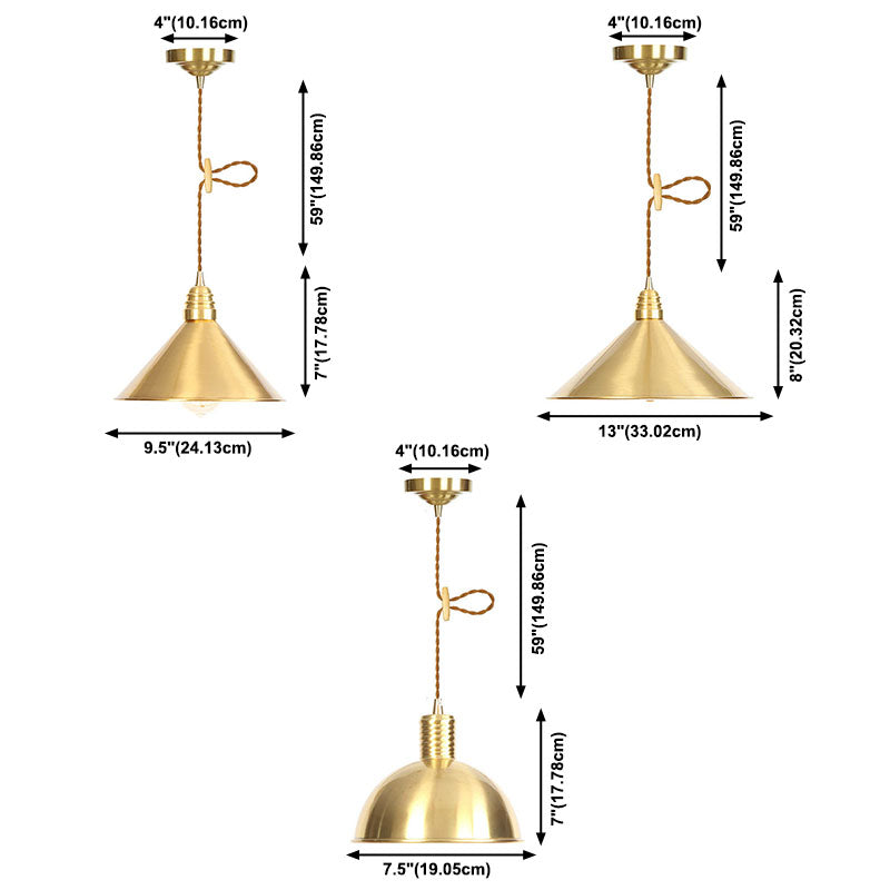 Zeitgenössischer Stil Metal -Runde Anhänger Beleuchtung Leuchten 1 leichte Deckenlichter in Gold