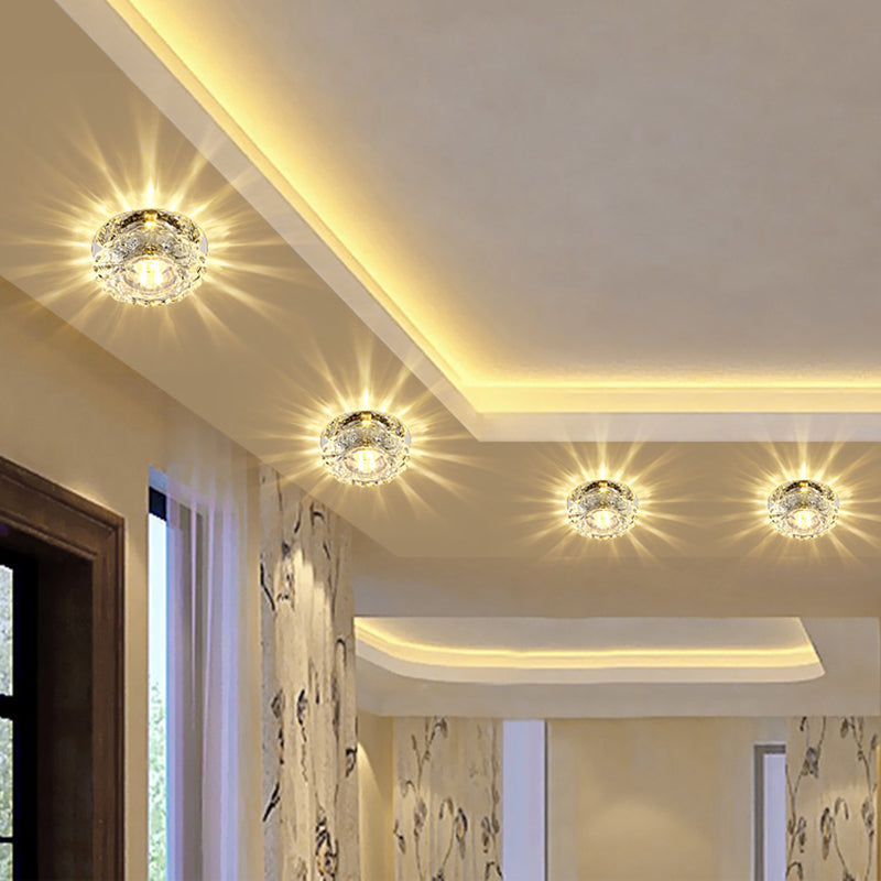 LED Crystal Ceiling Light Modern Hallway Flush Mount Ceiling Light with Hole 2-3.5'' Dia