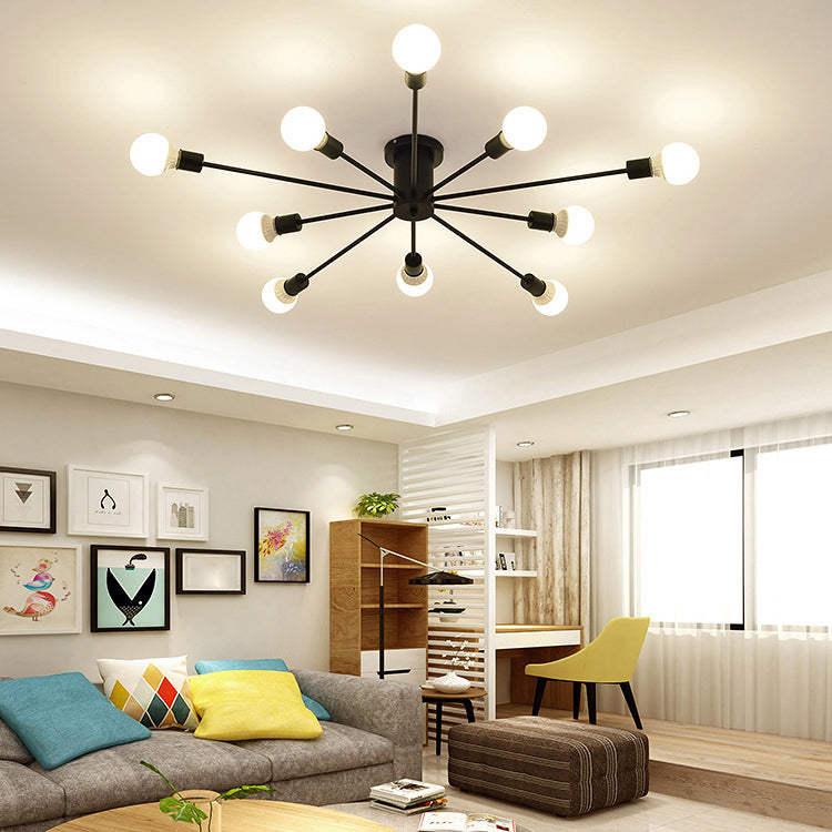 Radial Flush Mount Light Fixture Industrial Multi-Light Close To Ceiling Lamp for Bedroom