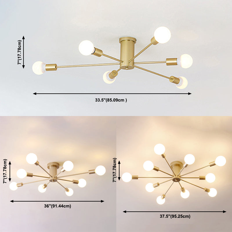 Radial Flush Mount Light Fixture Industrial Multi-Light Close To Ceiling Lamp for Bedroom