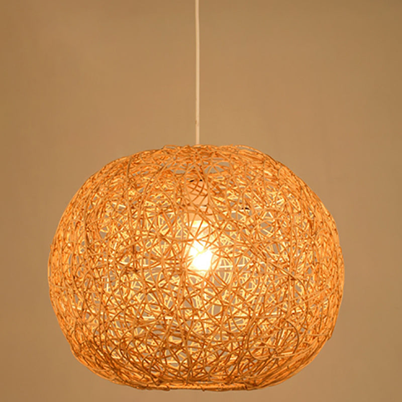 Asian Anhänger Beleuchtung 1-Licht beige Hanging Lamp Kit mit Rattan-Schatten