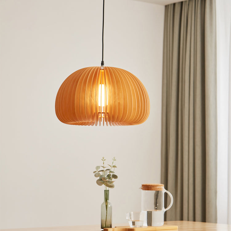 Modern Style Ceiling Hanging Light Wooden Pumpkin Shape Pendant Light for Living Room