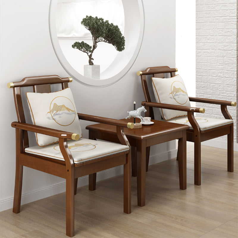 Sillón de comedor tradicional con brazo trasero de listones y patas de madera
