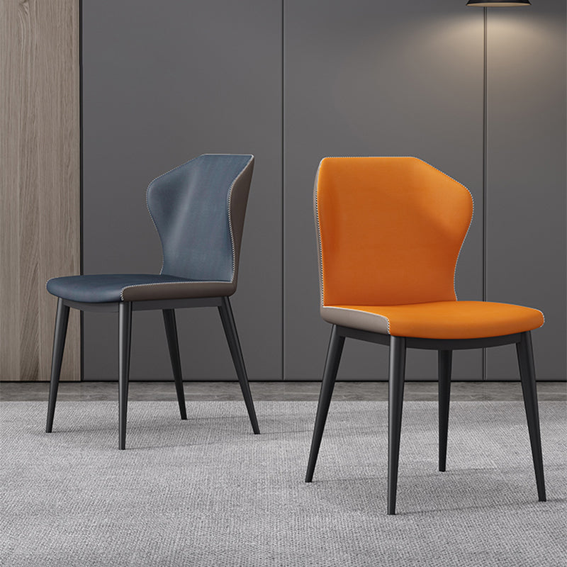 Chaises de salle à manger contemporaines en métal Chaises sans accoudoirs en similicuir (Ensemble de 4)