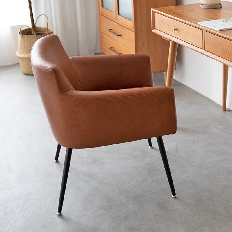 Chaise de salle à manger contemporaine en métal, fauteuil de salle à manger simple en faux cuir