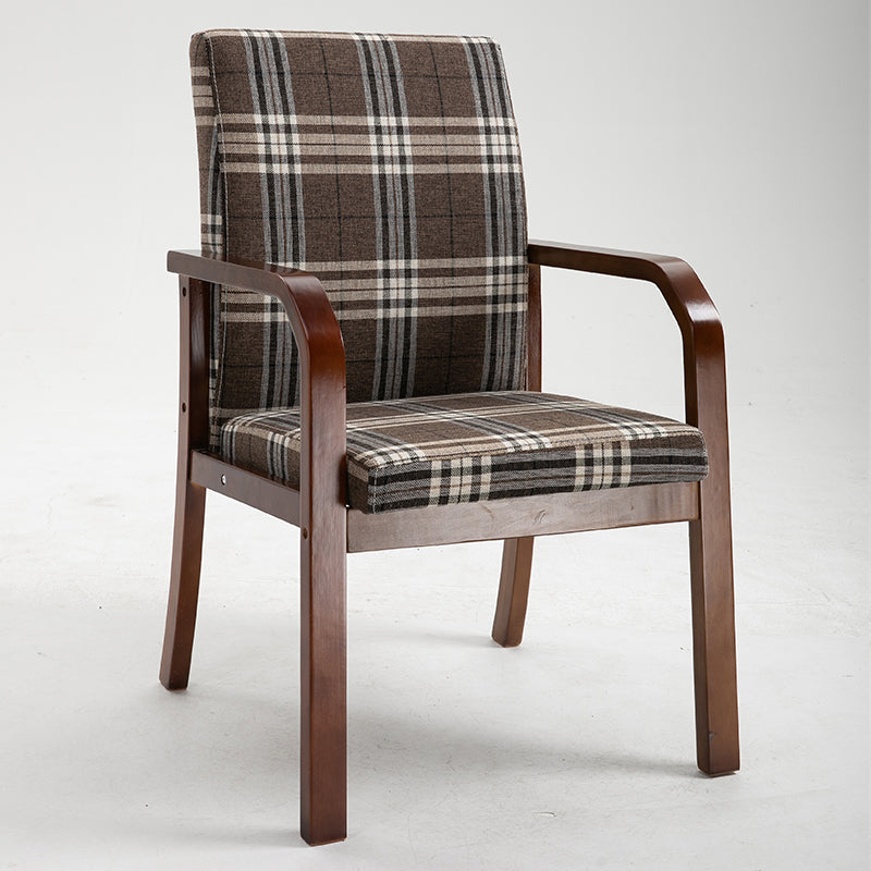 Scandinavian Home Arm Chair Solid Back Wood Upholstered Single Dining Room Chair