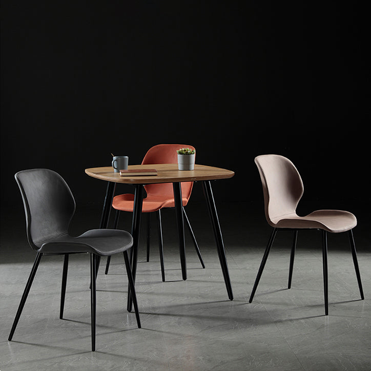 Chaise de salle à manger en tissu de lin de style scandinave Chaises de salle à manger sans accoudoirs à dossier solide (Ensemble de 2)