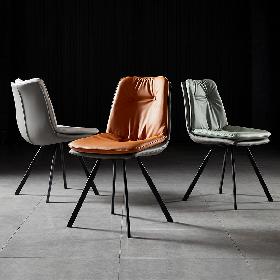 Chaises de salle à manger en cuir de style scandinave, chaise rembourrée à dossier solide pour un usage domestique (Ensemble de 2)