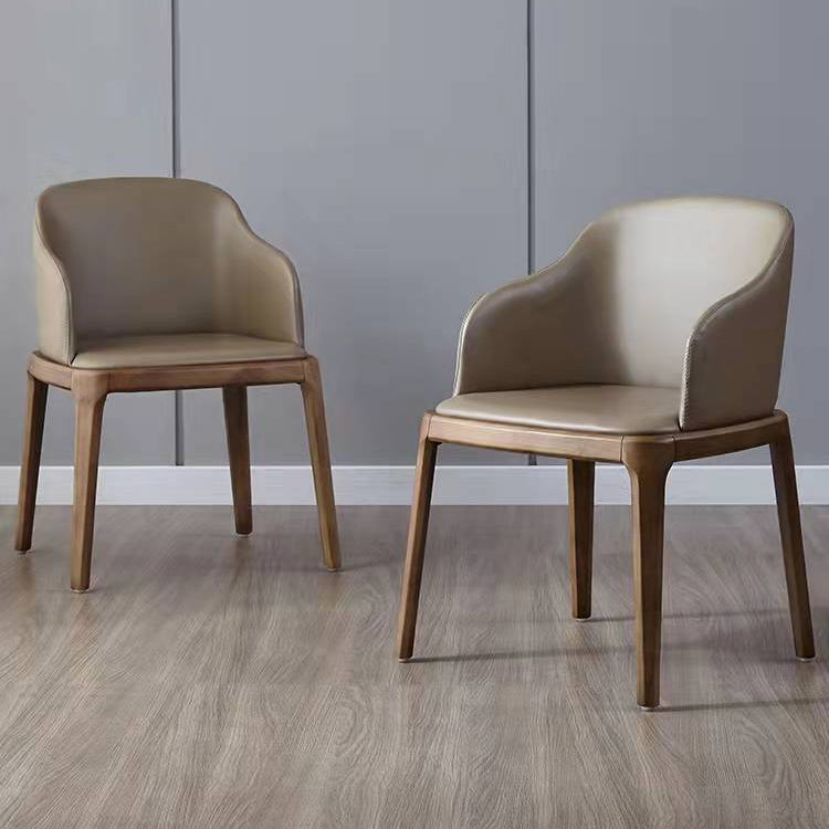 Sillas de comedor con brazos de estilo minimalista, sillas tapizadas con respaldo sólido de cuero (juego de 2)