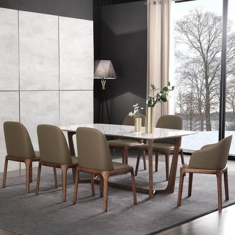 Sillas de comedor con brazos de estilo minimalista, sillas tapizadas con respaldo sólido de cuero (juego de 2)