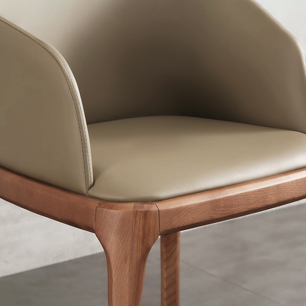 Sillas de comedor con brazos de estilo minimalista, sillas tapizadas con respaldo sólido de cuero (juego de 2)