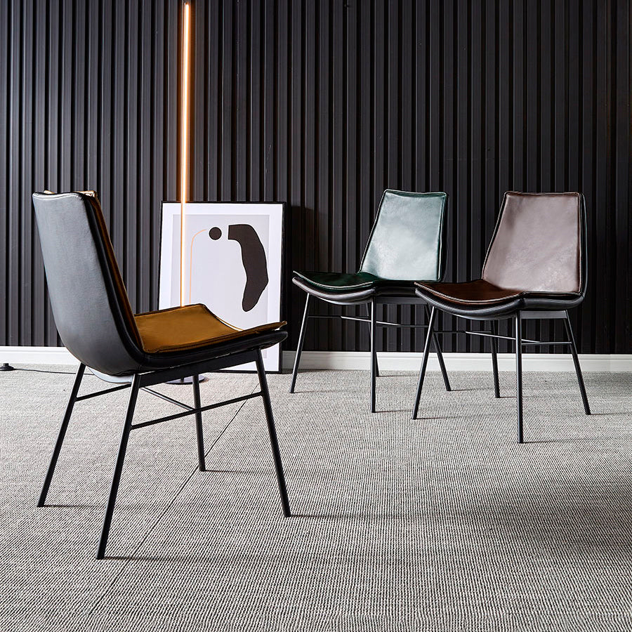 Sillas de comedor de cuero de estilo industrial Sillas laterales sin brazos con respaldo sólido (juego de 2)