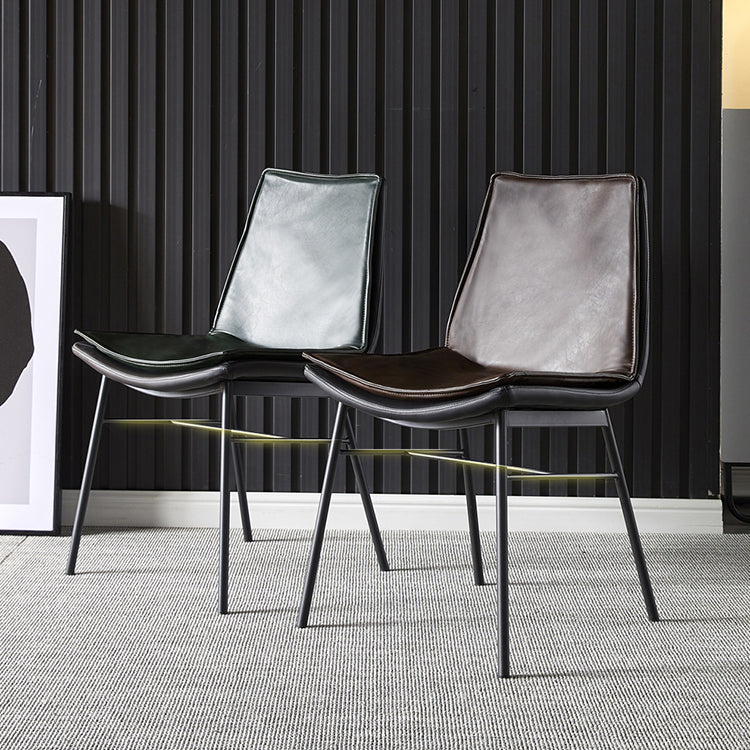 Sillas de comedor de cuero de estilo industrial Sillas laterales sin brazos con respaldo sólido (juego de 2)