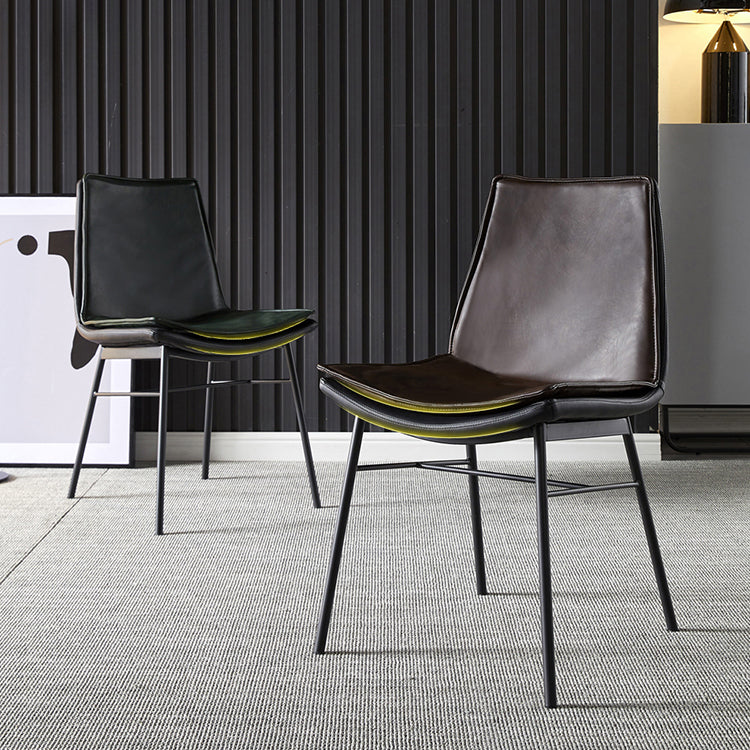 Sillas de comedor de cuero de estilo industrial Sillas laterales sin brazos con respaldo sólido (juego de 2)