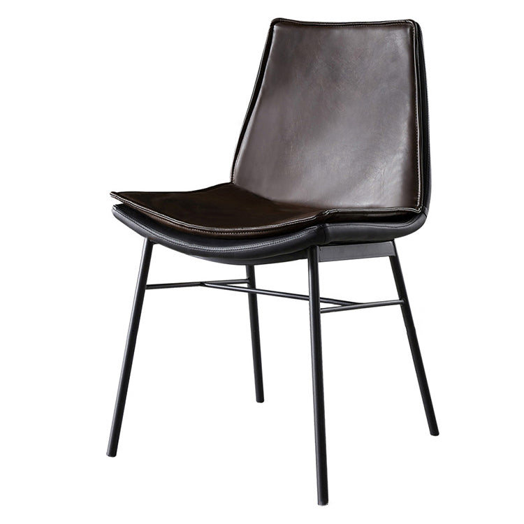 Sillas de comedor de cuero de estilo industrial Sillas laterales sin brazos con respaldo sólido (juego de 2)