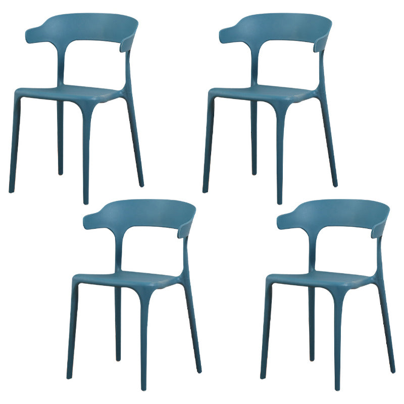 Silla de plástico moderna para interiores y exteriores, silla lateral de comedor apilable con respaldo abierto para el hogar con brazo