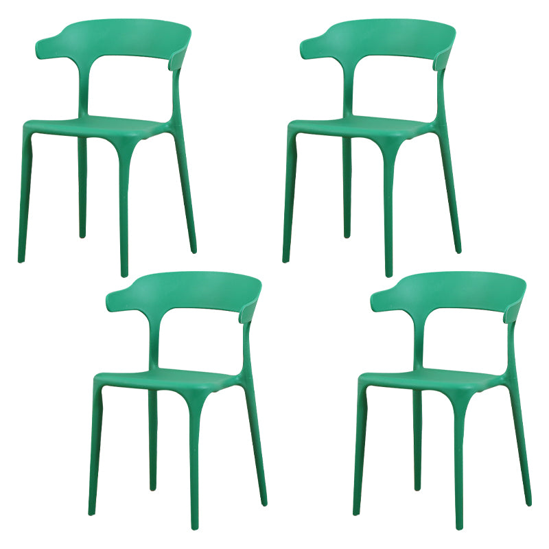 Silla de plástico moderna para interiores y exteriores, silla lateral de comedor apilable con respaldo abierto para el hogar con brazo