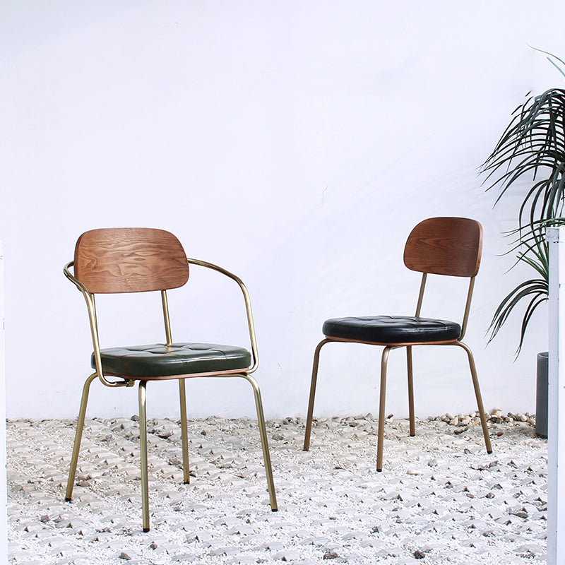 Industriële stijl PU lederen eetkamerstoelen Open rug Dineerarm zijstoelen voor thuis