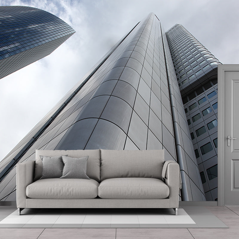 Urbanized Building Mural Wallpaper for Meeting Room, Moisture Resistant