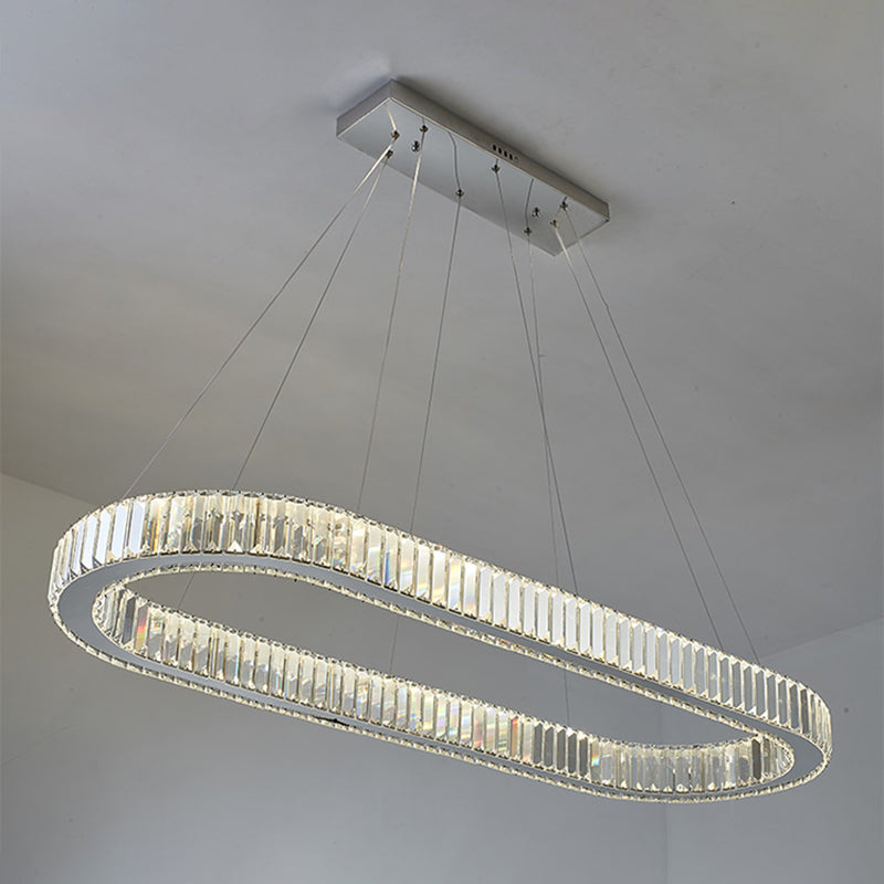 Minimalist Crystal Hanging Lamp, Luxury Linear Shade Hanging Light in Gold for Dinner Table