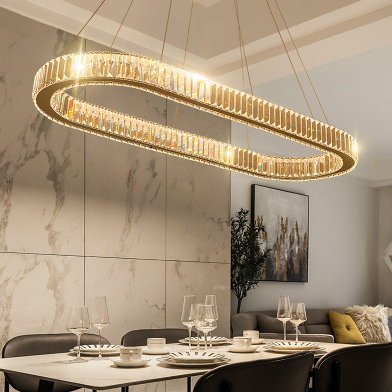 Minimalist Crystal Hanging Lamp, Luxury Linear Shade Hanging Light in Gold for Dinner Table