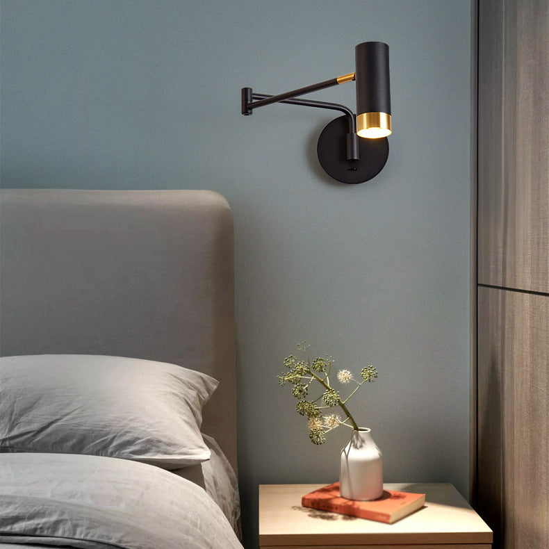 Metal Swing Arm Wall Lighting in Modern Style Half Cylinder Shade Sconce Lamp