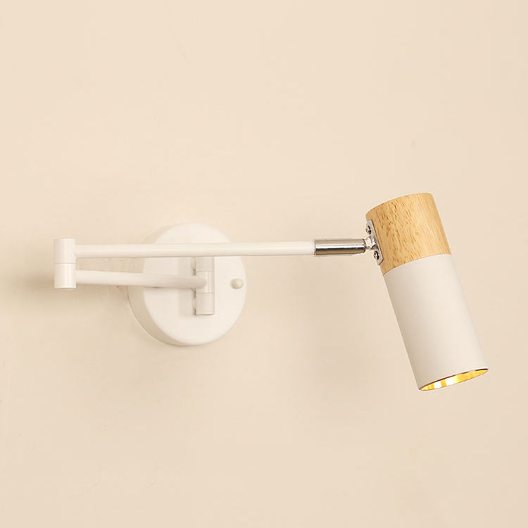 Wooden Cylindrical Wall Light in Modern Creative Style Lacquered Iron Extendable Wall Lamp