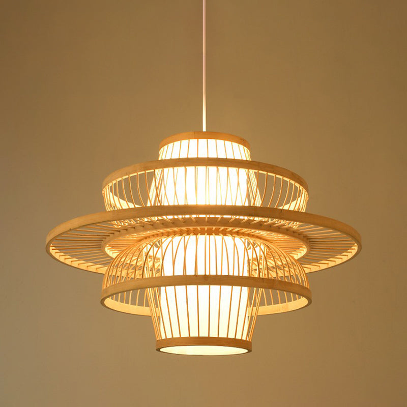 Rattan Geometric Suspension Light 1 Light Hanging Lamps for Restaurant