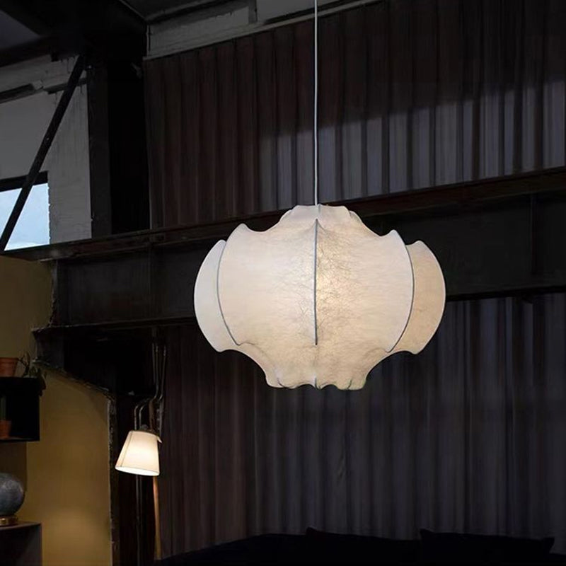 1-Light White Hanging Fixture in Modern Style Silk Unique Pendant Lighting