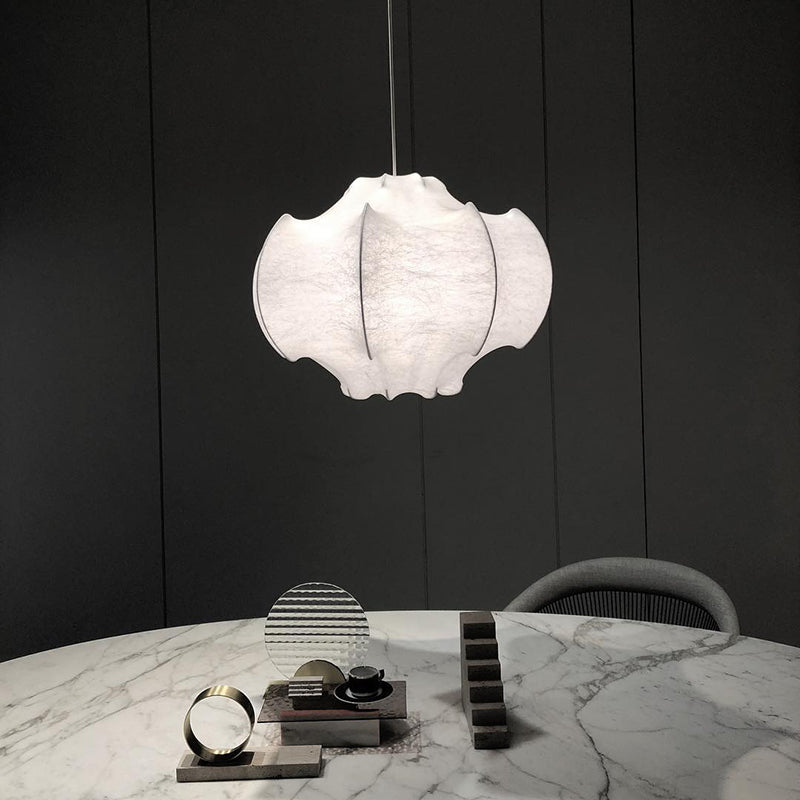 1-Light White Hanging Fixture in Modern Style Silk Unique Pendant Lighting