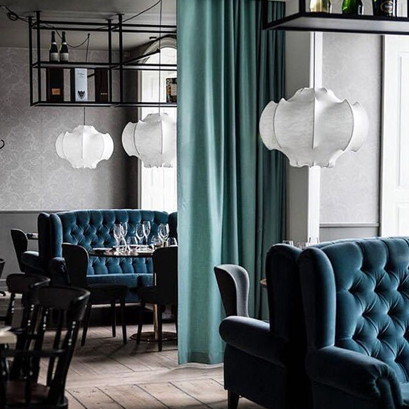 1-Light White Hanging Fixture in Modern Style Silk Unique Pendant Lighting