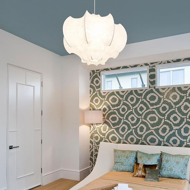 1-Light White Hanging Fixture in Modern Style Silk Unique Pendant Lighting