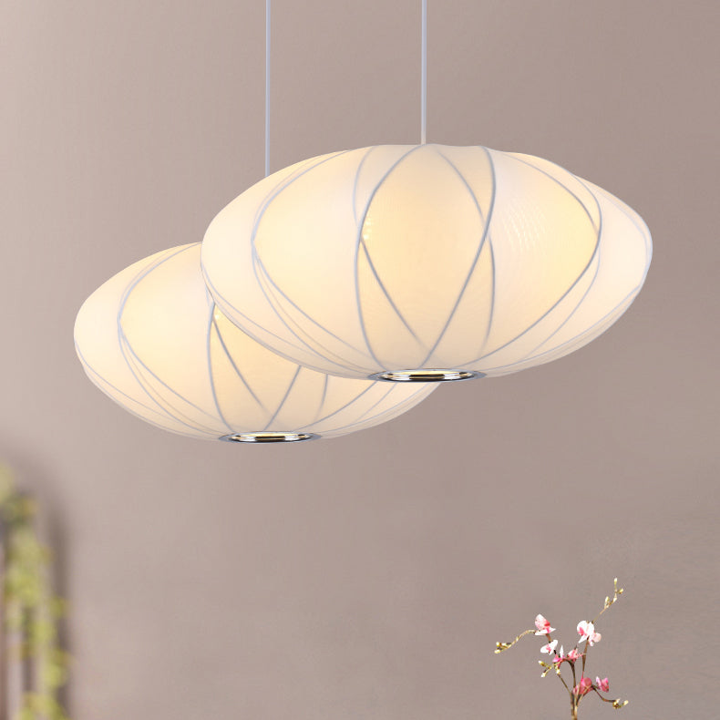 Modern Style Geometric Hanging Lights 1-Light Fabric Pendant Lamp in White