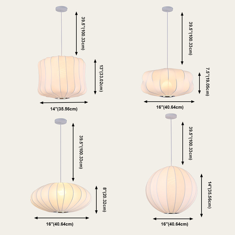 Modern Style Geometric Hanging Lights 1-Light Fabric Pendant Lamp in White