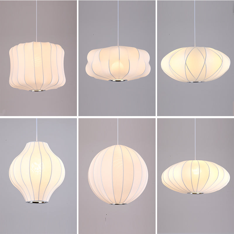 Modern Style Geometric Hanging Lights 1-Light Fabric Pendant Lamp in White